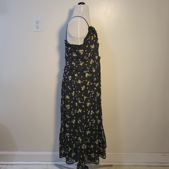 No Boundaries (Juniors L 11-13) Black Ditsy Floral Ruffle Midi Slip Sundress - Picture 3 of 9